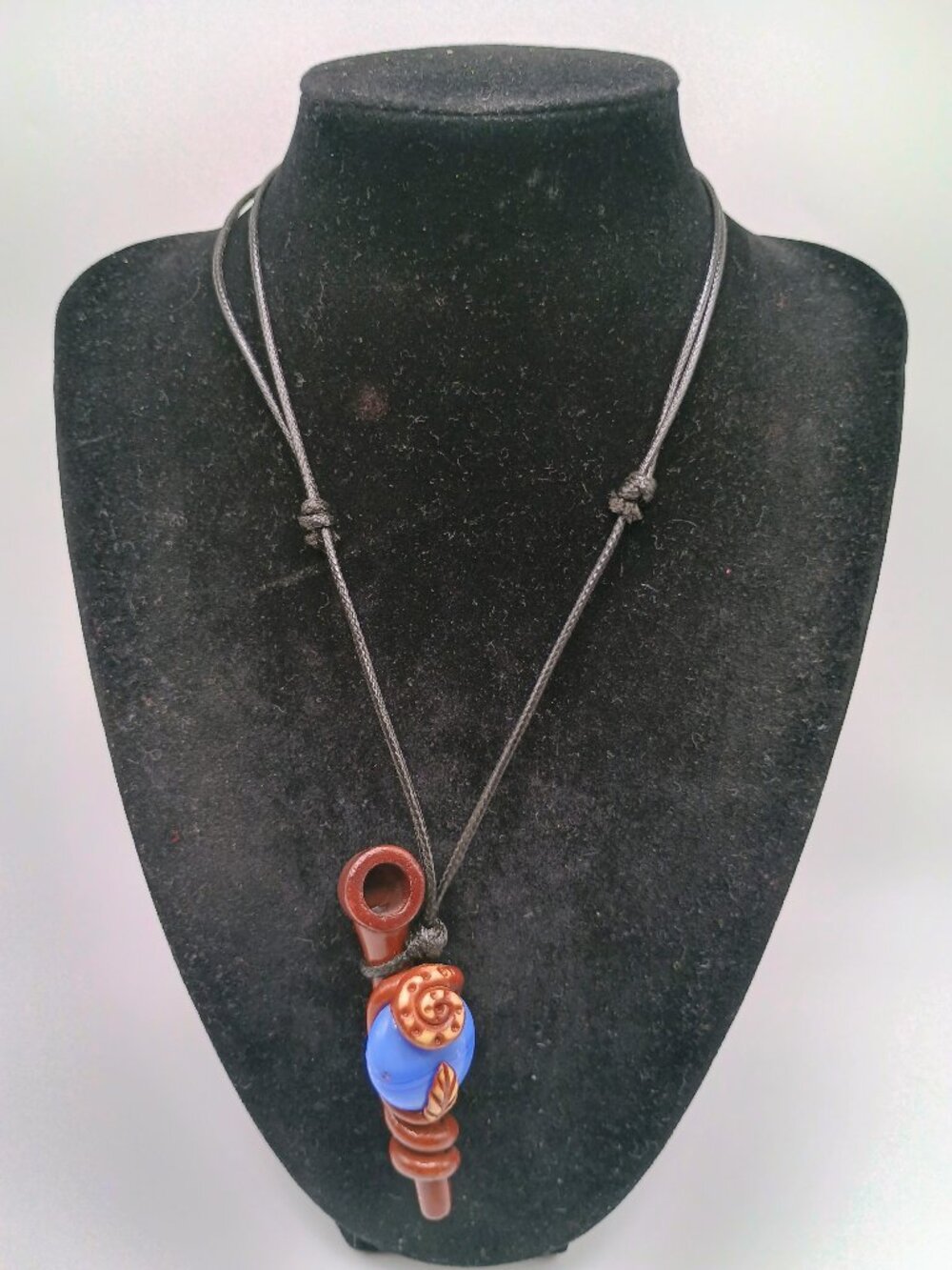 Handmade Mini Functional Pipe Necklace with Snail Design and Blue Stone